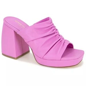 Kenneth Cole Women's Pink Ruched Block Heel Mules - New with box